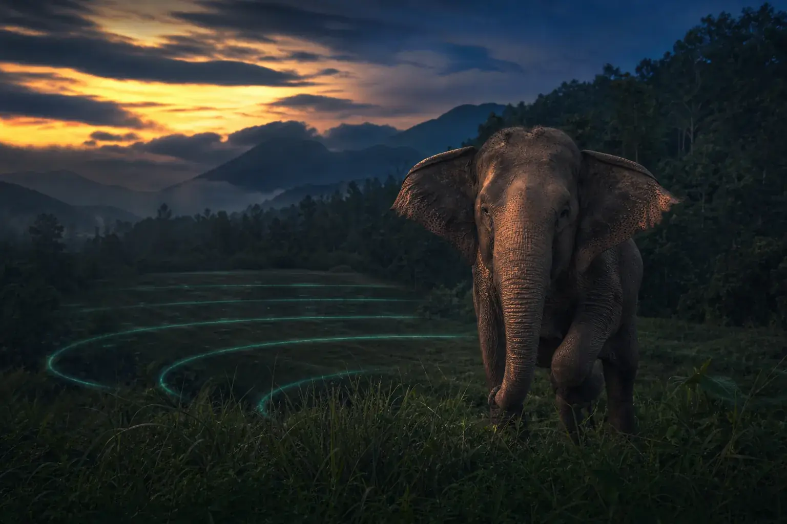 Elephant sensing infrasound through its feet