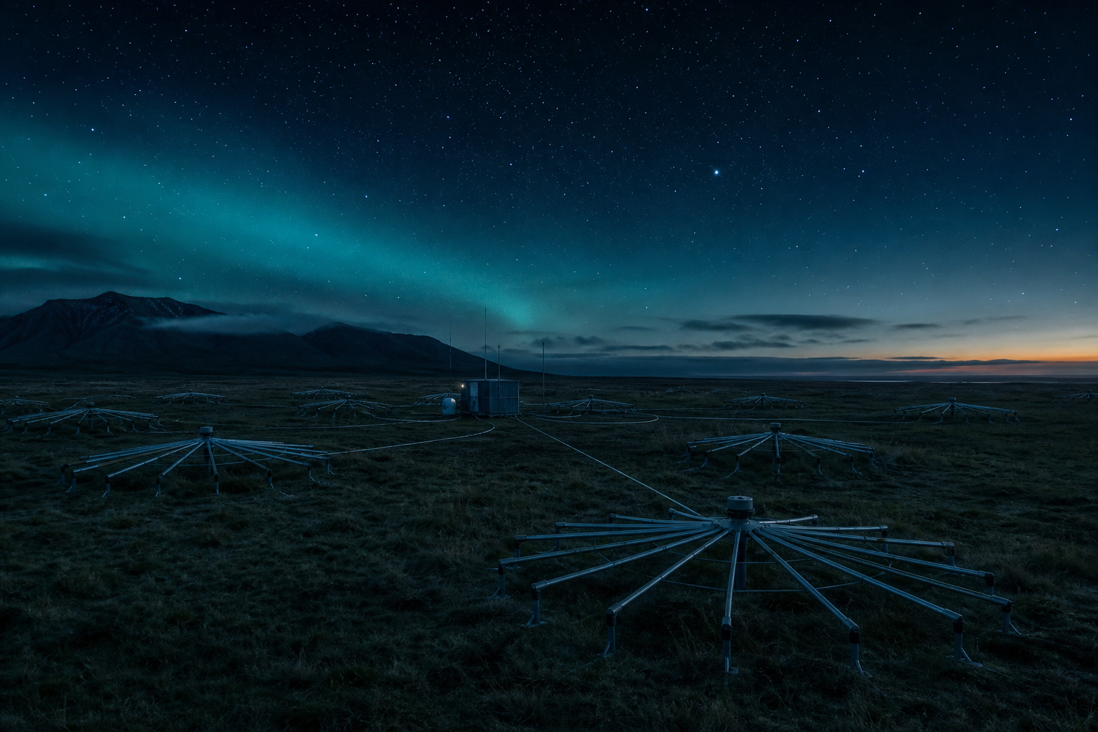 An array of infrasound sensors on the terrain
